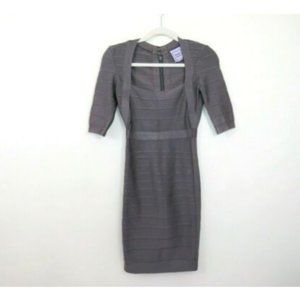 Herve Leger Short Sleeve Square Neck Bandage Dress